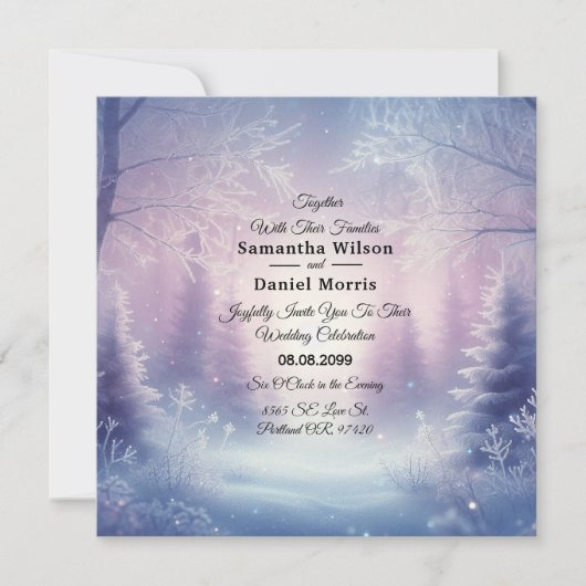Lavender Winter Snowfall Serenade Wedding Einladung (Vorderseite)