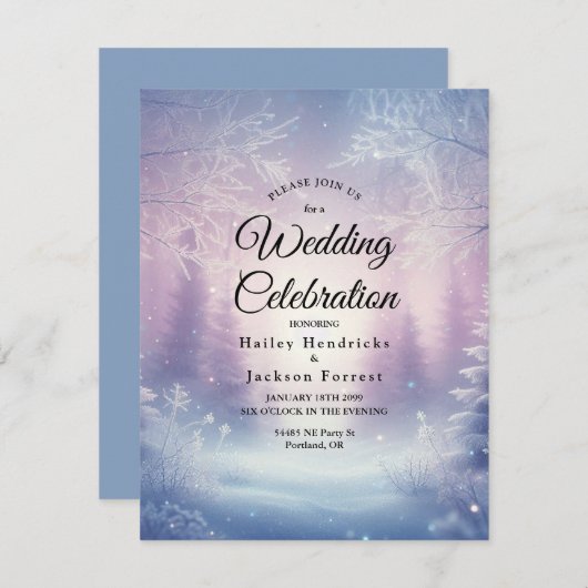 Lavender Winter Snowfall Serenade Wedding Einladung (Vorne/Hinten)