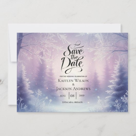 Lavender Winter Snowfall Serenade Wedding Save The Date (Vorderseite)