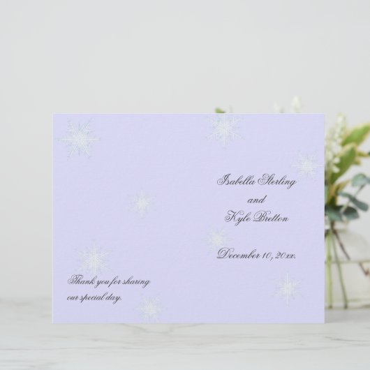 Lavender Winter Snowflake Wedding Programm (Stehend Vorderseite)