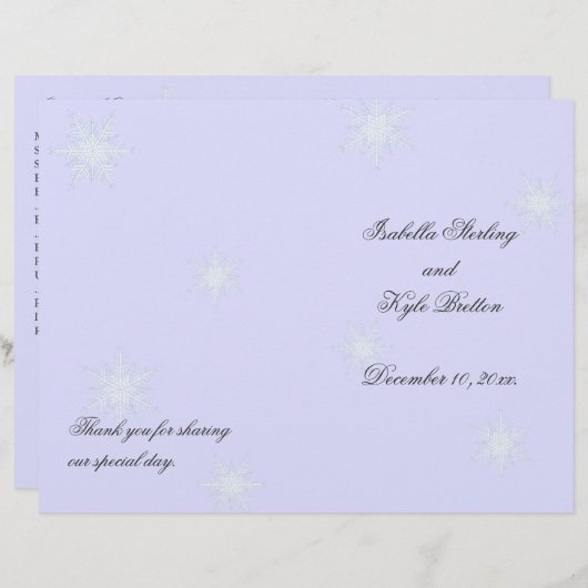 Lavender Winter Snowflake Wedding Programm (Vorne/Hinten)