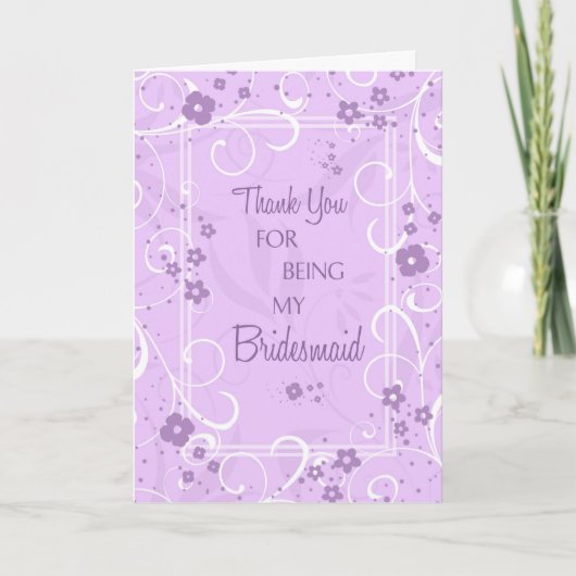 Lavender Wirbel Danke Bridesmaid Card (Vorderseite)