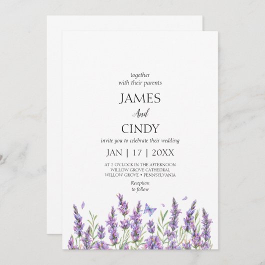 Lavender WishWedding Einladung (Vorne/Hinten)