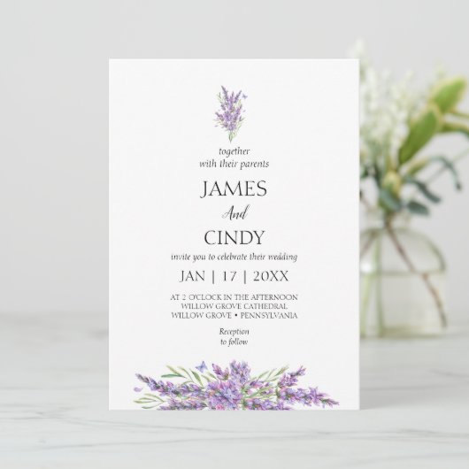 Lavender WishWedding Einladung (Stehend Vorderseite)