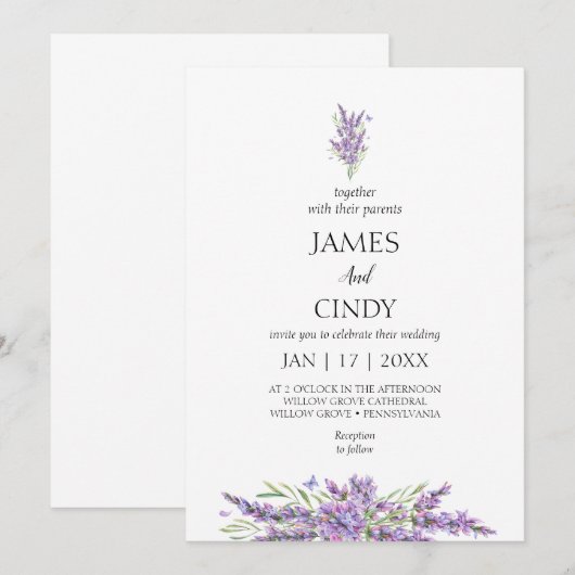 Lavender WishWedding Einladung (Vorne/Hinten)