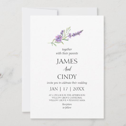 Lavender WishWedding Einladung (Vorderseite)