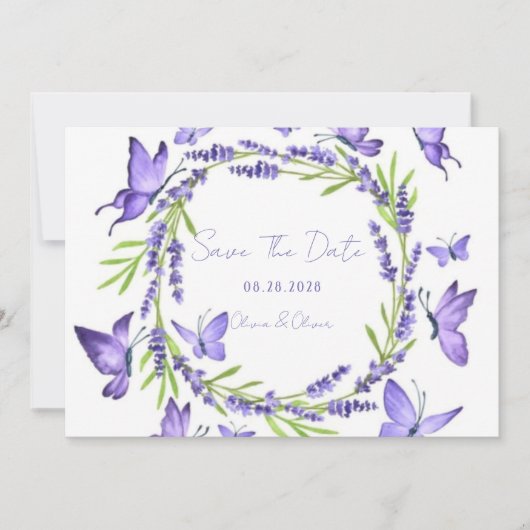Lavender Wisteria & Butterfliegen Save the Date (Vorderseite)