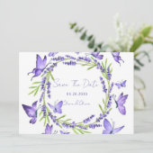 Lavender Wisteria & Butterfliegen Save the Date (Stehend Vorderseite)