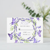 Lavender Wisteria & Butterflies Wedding RSVP (Stehend Vorderseite)