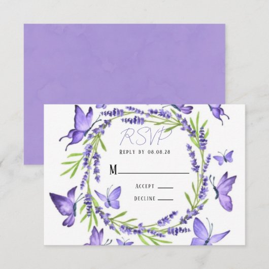 Lavender Wisteria & Butterflies Wedding RSVP Karte (Vorne/Hinten)