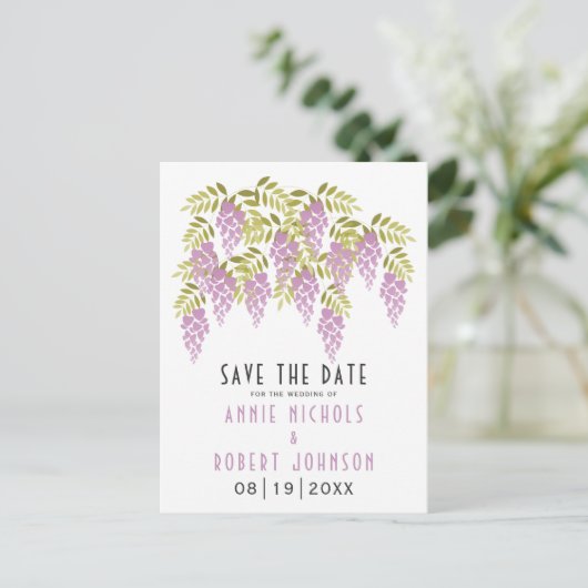Lavender wisteria Frühjahrshochzeit Save the Date Ankündigungspostkarte (Stehend Vorderseite)