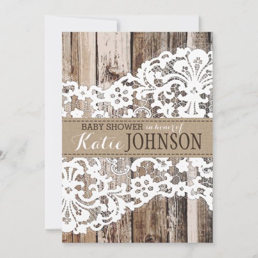 Lavender Wood Lace Rustic Baby Dusche Einladung (Rückseite)