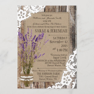 Lavender Wood Lace Rustic Wedding Einladung