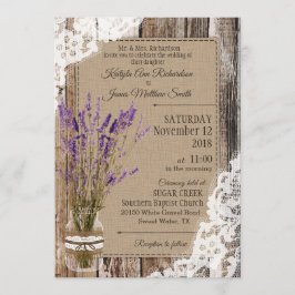 Lavender Wood Lace Rustic Wedding Einladung