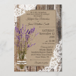 Lavender Wood Lace Rustic Wedding Einladung