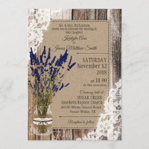 Lavender Wood Lace Rustic Wedding Einladung
