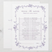 Lavender 'Would She Rather' Bridal Shower Game (Vorne/Hinten)