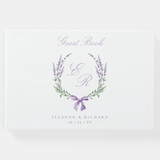 Lavender Wreath & Bow Monogram Wedding Gästebuch (Vorderseite)