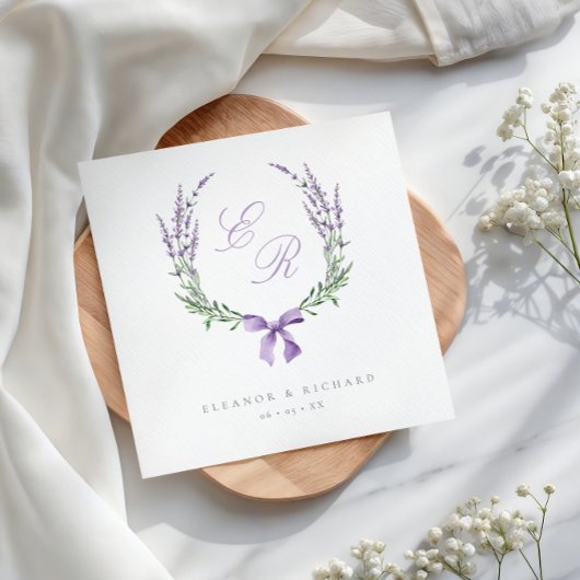 Lavender Wreath & Bow Monogram Wedding Serviette