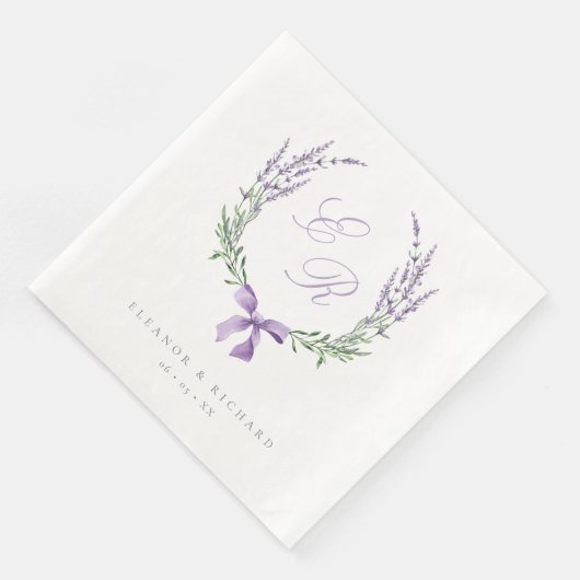 Lavender Wreath & Bow Monogram Wedding Serviette (Ecke)