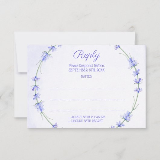 Lavender Wreath Monogram Wedding Reply Cards RSVP Karte (Vorderseite)