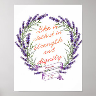 Lavender Wreath Strength Dignity Bible Verse Art Poster