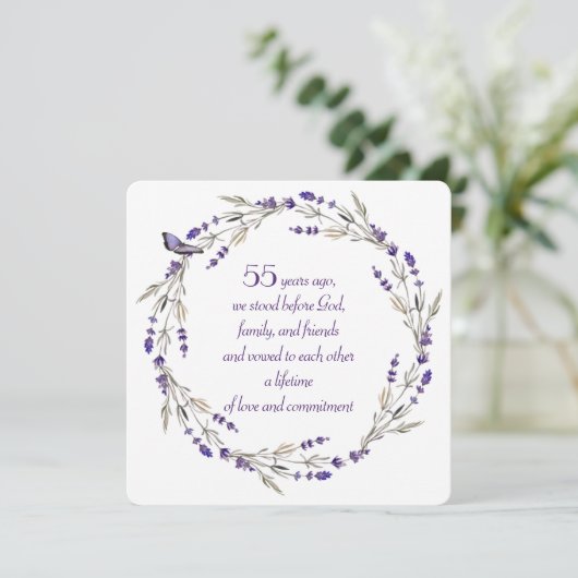 Lavender Wreath zum 55. Jahrestag Einladung (Stehend Vorderseite)