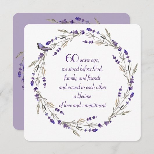 Lavender Wreath zum 60. Jahrestag Einladung (Vorne/Hinten)