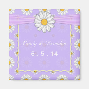 Lavender Yellow and White Floral Daisy Wedding Magnet