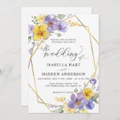 Lavender Yellow Chic Floral Gold Frame Wedding Einladung (Vorne/Hinten)