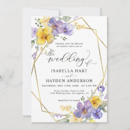Lavender Yellow Chic Floral Gold Frame Wedding Einladung