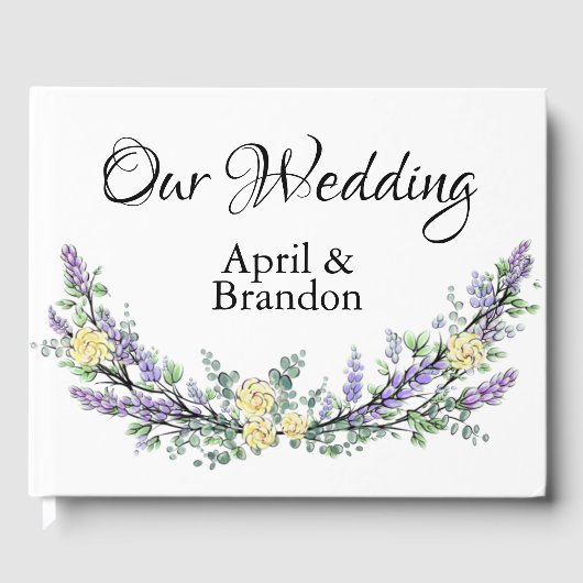 Lavender Yellow Rose und Eucalyptus Guest Book Gästebuch (Vorderseite)