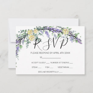 Lavender Yellow Rose und Eucalyptus RSVP Card
