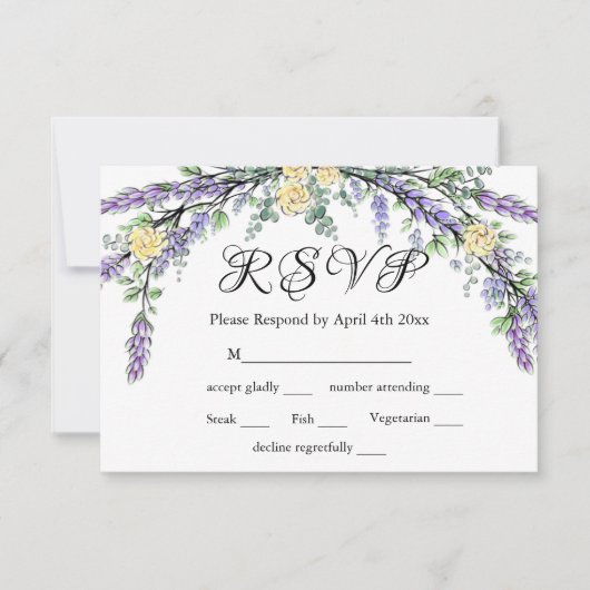 Lavender Yellow Rose und Eucalyptus RSVP Card Karte (Vorderseite)