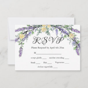 Lavender Yellow Rose und Eucalyptus RSVP Card Karte