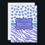 Lavender Zebra Leopard 30. Geburtstag Einladung<br><div class="desc">Passen Sie diese farbenfrohe und stilvolle Einladung für ein 30. Geburtstag Party oder eine andere Veranstaltung an. Das Design besteht aus lila-weißen Zebrastreifen und Zebrastreifen sowie Leoparden- oder Geparkfellen, die für ein trendiges und modernes Design kombiniert werden. Ein lila, türkisfarbenes Emblem, das auf einem aquamarin blauen Bar mit türkisfarbenem Schwarz...</div>