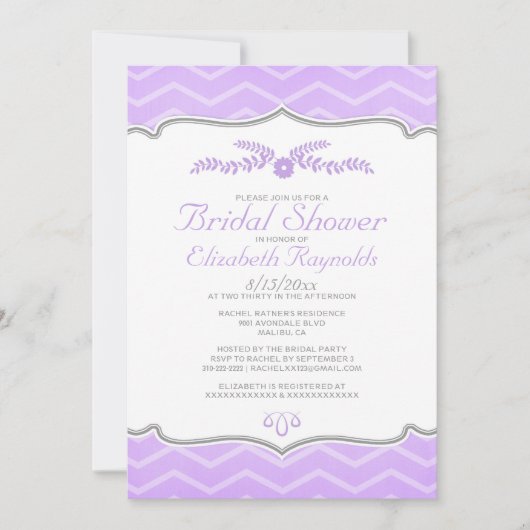 Lavender Zigzag Bridal Dusche Einladungen (Vorderseite)