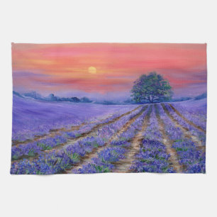 Lavenderfelder bei Sonnenuntergang Geschirrtuch