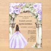 Lavenderfloralen Bogen Kleid klar Quinceanera Acryleinladungen (Vorderseite)