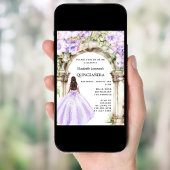 Lavenderfloralen Bogen Kleid Quinceanera Einladung