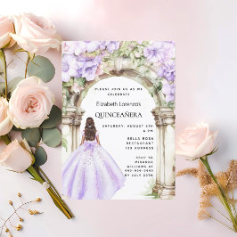 Lavenderfloralen Bogen Kleid Quinceanera Einladung