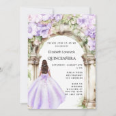 Lavenderfloralen Bogen Kleid Quinceanera Einladung (Vorderseite)