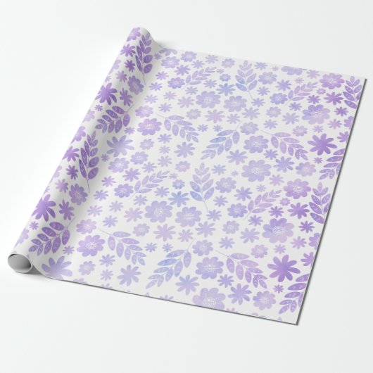 Lavenderhandgezeichnetes Blumenmuster Geschenkpapier (Ungerollt)