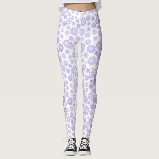 Lavenderhandgezeichnetes Blumenmuster Leggings (Vorderseite)