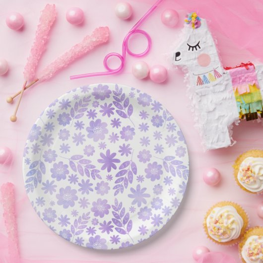 Lavenderhandgezeichnetes Blumenmuster Pappteller (Party)