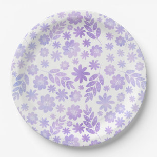 Lavenderhandgezeichnetes Blumenmuster Pappteller