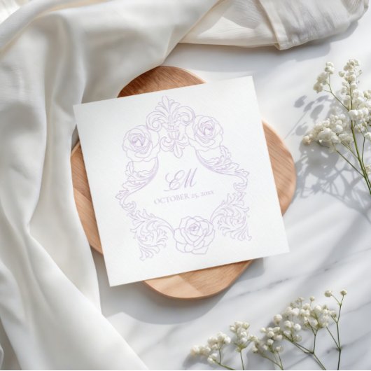 Lavenderviktorianisches Wappen-Monogramm-Hochzeit Serviette