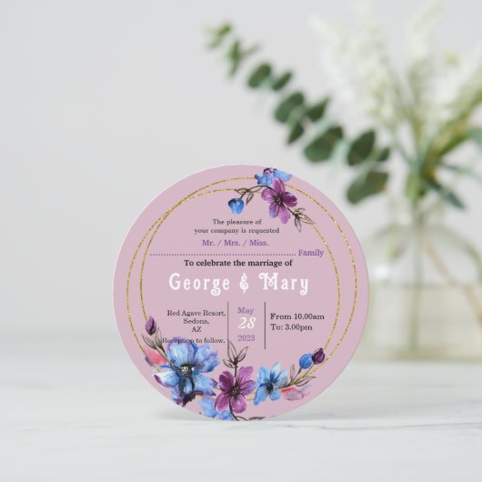 Lavendra Circle Wedding Einladung (Stehend Vorderseite)