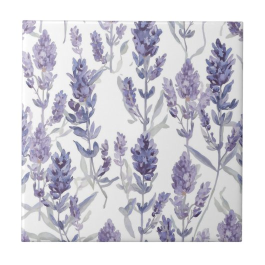Lavenfelder | Lila Wasserfarben-Blumenmuster Fliese (Vorderseite)