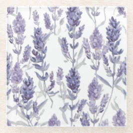 Lavenfelder | Lila Wasserfarben-Blumenmuster Glasuntersetzer